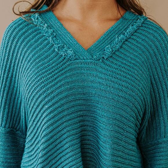 Free People Marlie Chunky V-Neck Ribbed Knit Pullover Sweater XS Oversized - Picture 3 of 10